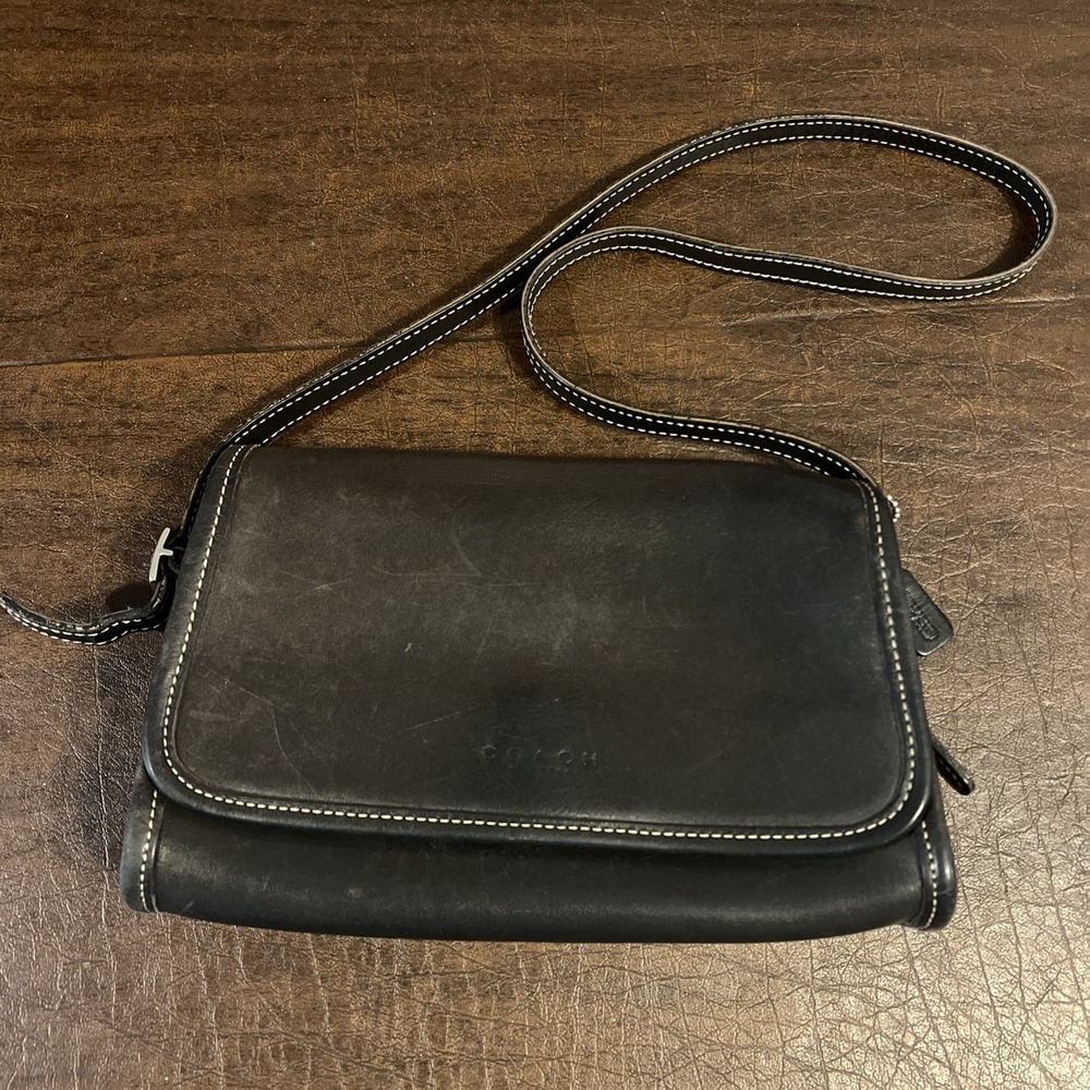 COACH Vintage Martini Flap Shoulder/Hand bag purse Black Leather #9140